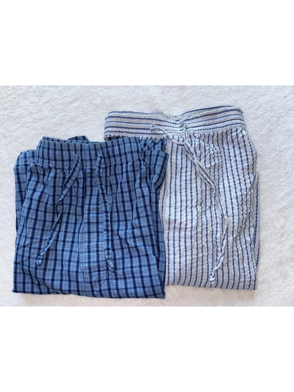 Nautica Pajama Sleep Shorts Bundle of 2 Blue Plaid (XL) & Striped (Large)